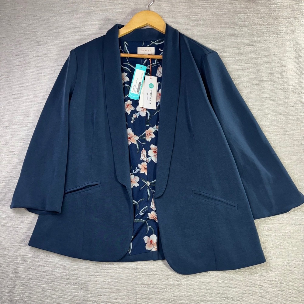 Skies are Blue Hannah Modal Scuba Blazer Navy XL Stitch Fix Floral Lining